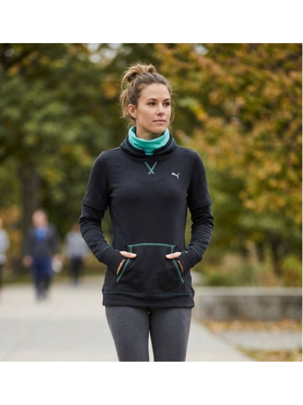 Women's Puma Black & Teal Cowl Neck Sweatshirt Size M. 2052